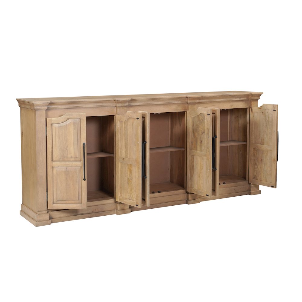 Solid Mango Wood Sideboard Cabinet with Arched Door Design Natural Brown Finish. Picture 3