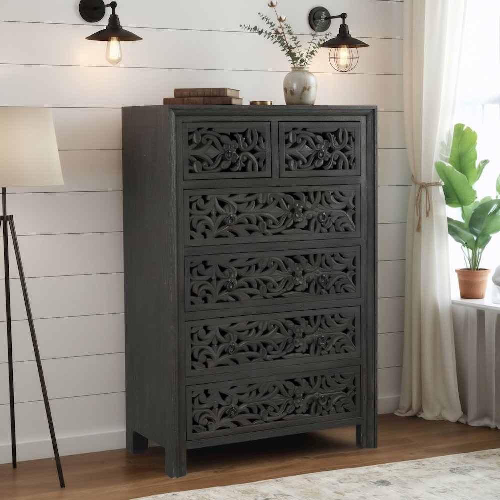 Calista 6-drawer Floral Carved Solid Wood Chest. Picture 9