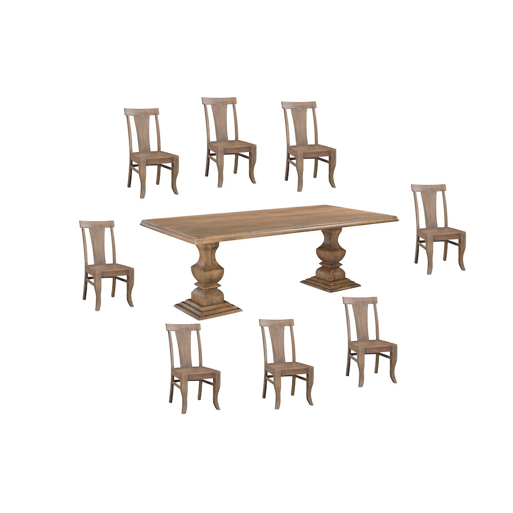 Adrien 9-Piece Solid Wood Dining Set with Table and 8 Chairs, Brown Finish. Picture 1