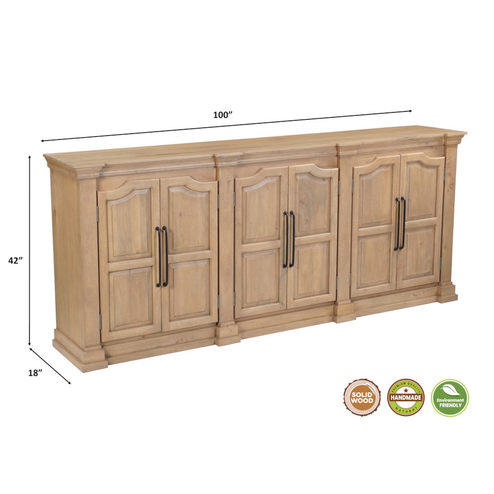 Solid Mango Wood Sideboard Cabinet with Arched Door Design Natural Brown Finish. Picture 8
