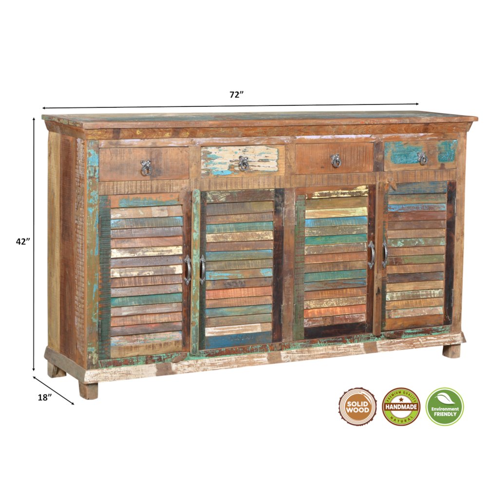 Prescott 4-drawer 4-door Shutter Solid Wood Sideboard. Picture 4