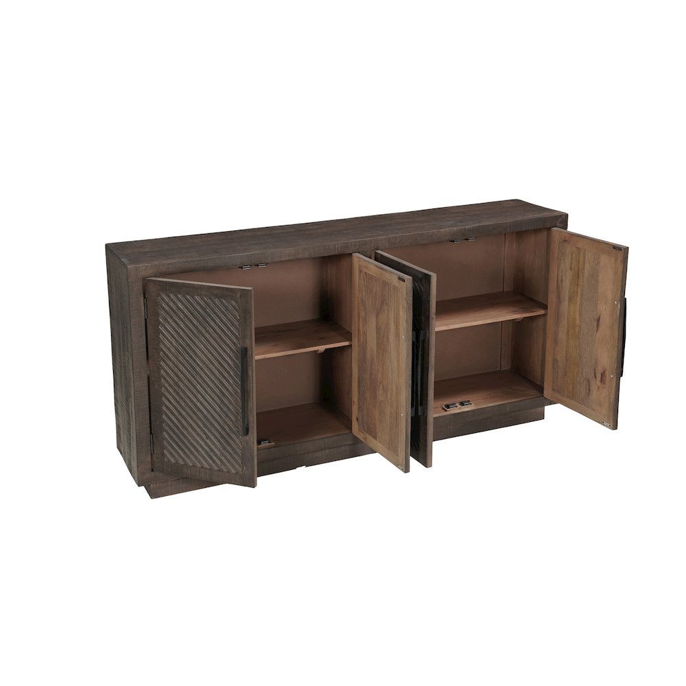 Lennox Solid Wood Sideboard with 4 Fluted Doors, Rustic Brown Finish. Picture 3