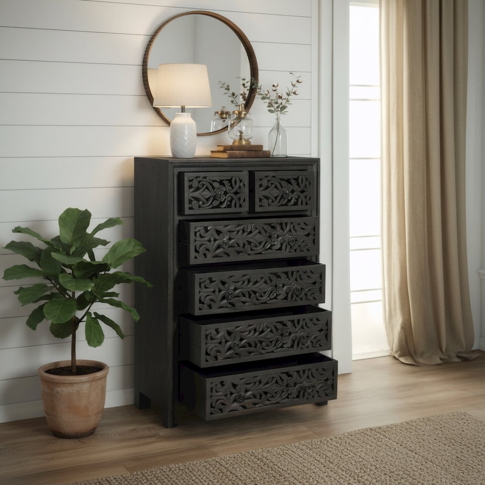 Calista 6-drawer Floral Carved Solid Wood Chest. Picture 10