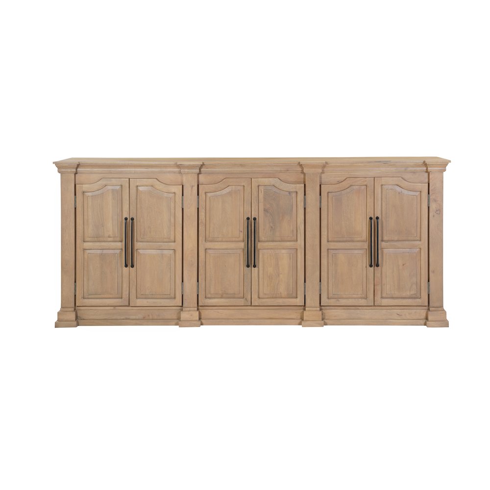 Solid Mango Wood Sideboard Cabinet with Arched Door Design Natural Brown Finish. Picture 2