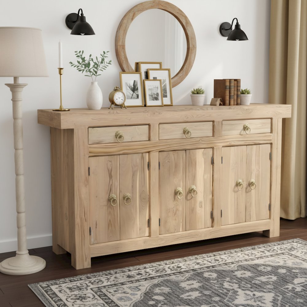 Grayson Solid Wood Sideboard Cabinet with 3 Drawers & 6 Doors, Natural Finish. Picture 6
