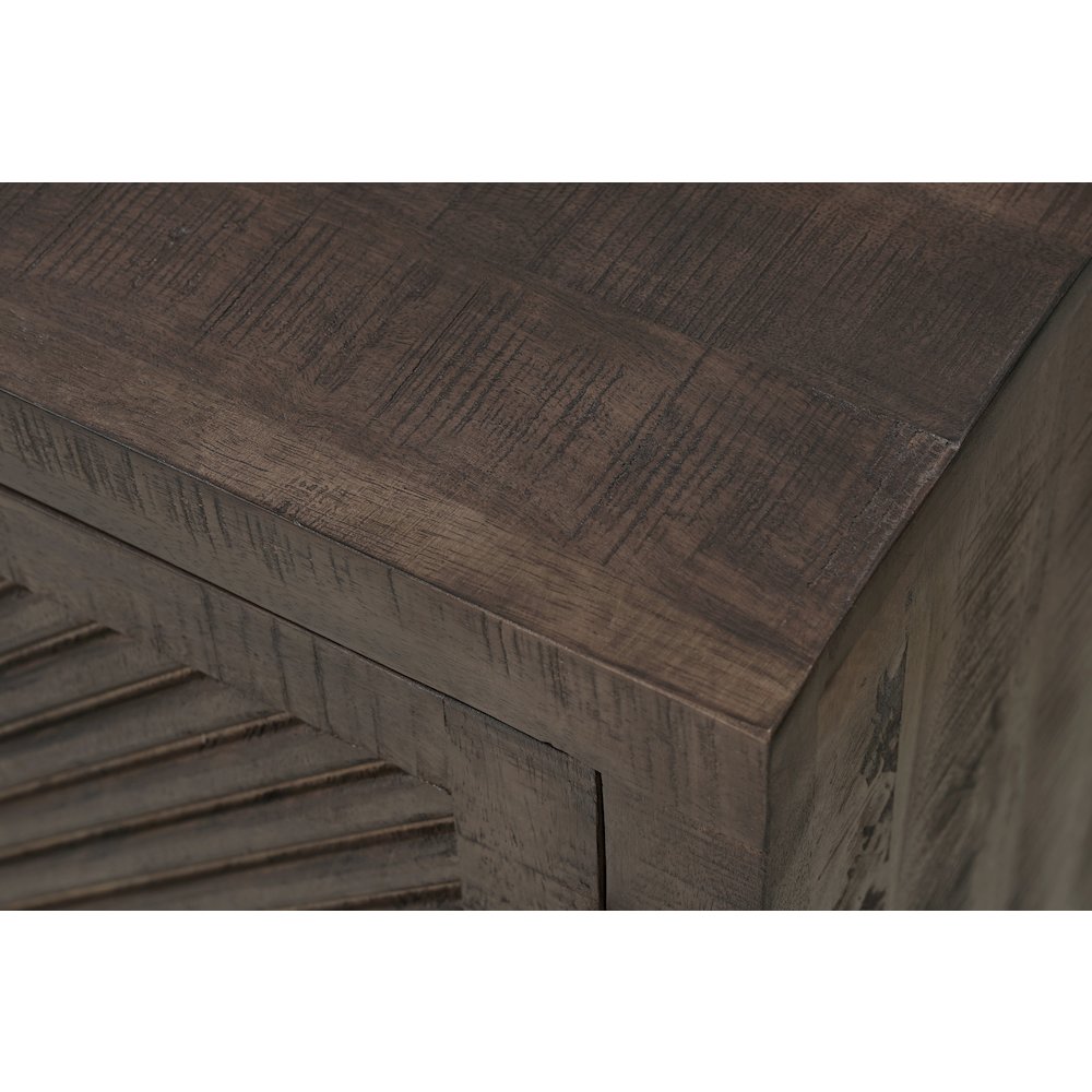 Lennox Solid Wood Sideboard with 4 Fluted Doors, Rustic Brown Finish. Picture 4