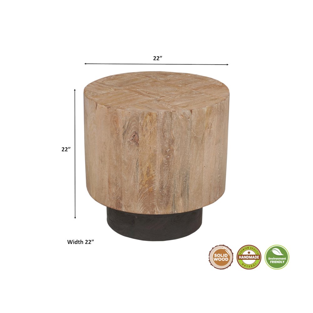 Reed Round Solid Wood Coffee Table with Natural Brown Finish. Picture 7
