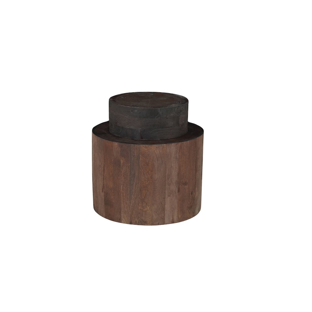 Round Solid Mango Wood End Table with Dark Brown Finish and Textured Grain Top. Picture 5