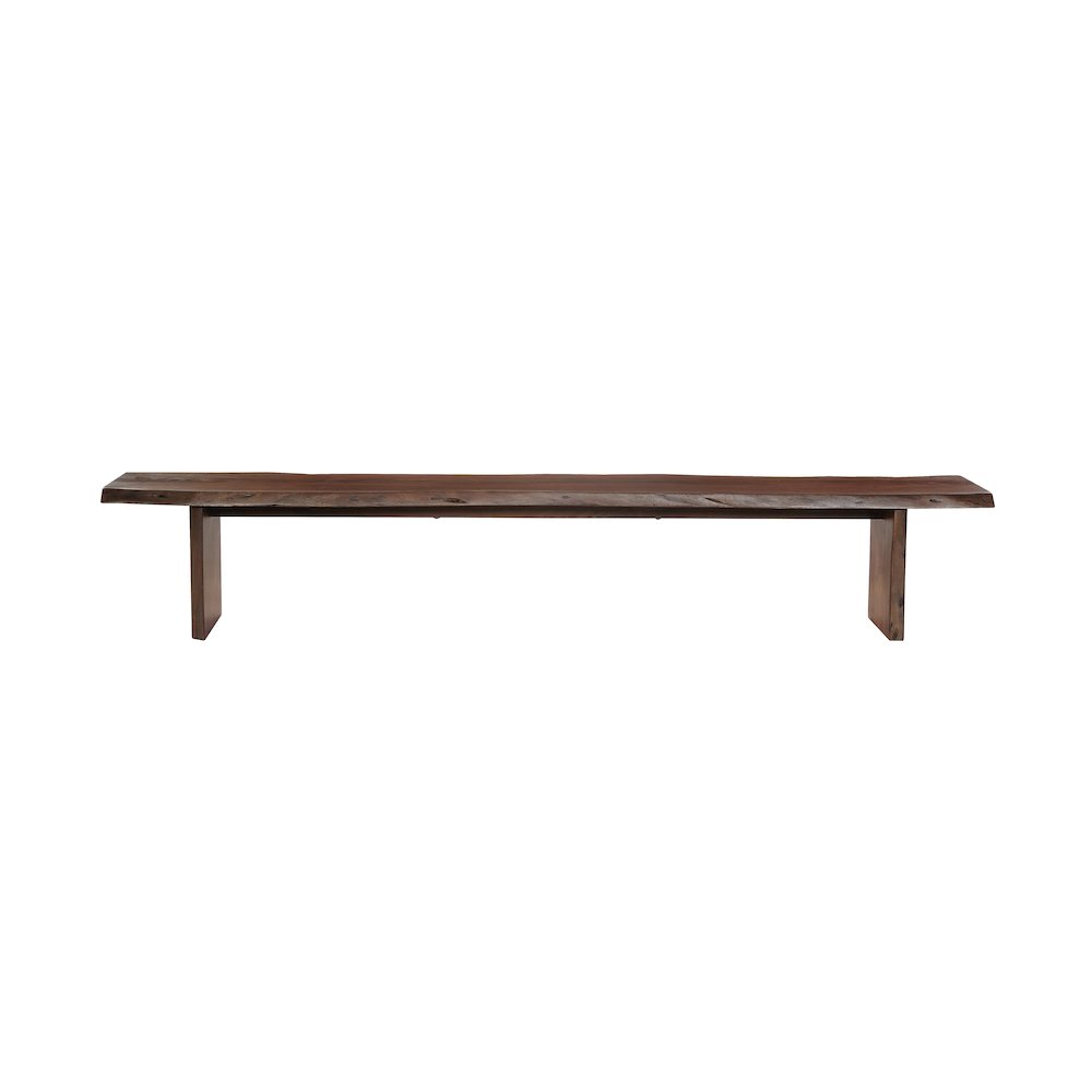 Savoy Solid Wood Dining Bench with Live Edge Seat and Sled Base, Brown Finish. Picture 2