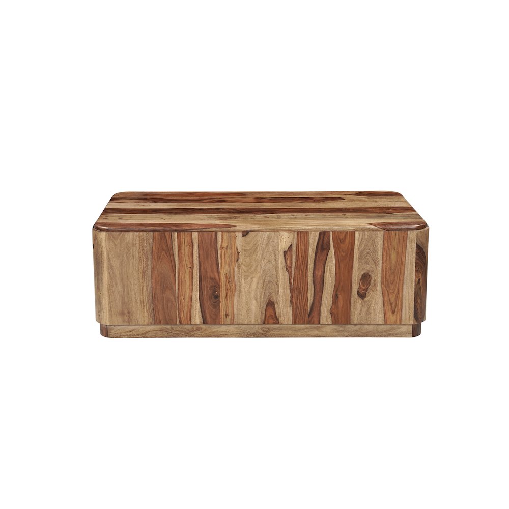 Marin Solid Wood Rectangular Coffee Table with Low Base, Brown Finish. Picture 2