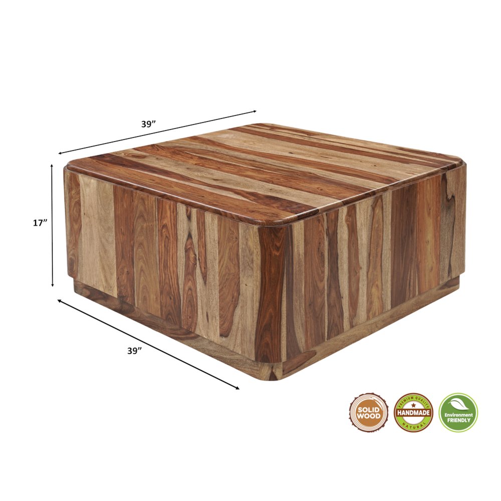 Marin Solid Wood Square Coffee Table with Low-Profile Base, Brown Finish. Picture 5