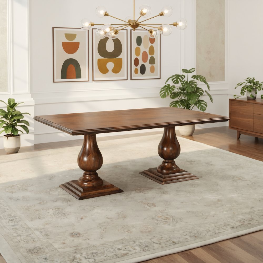 Adrien 75" Solid Wood Double Pedestal Dining Table. Picture 10