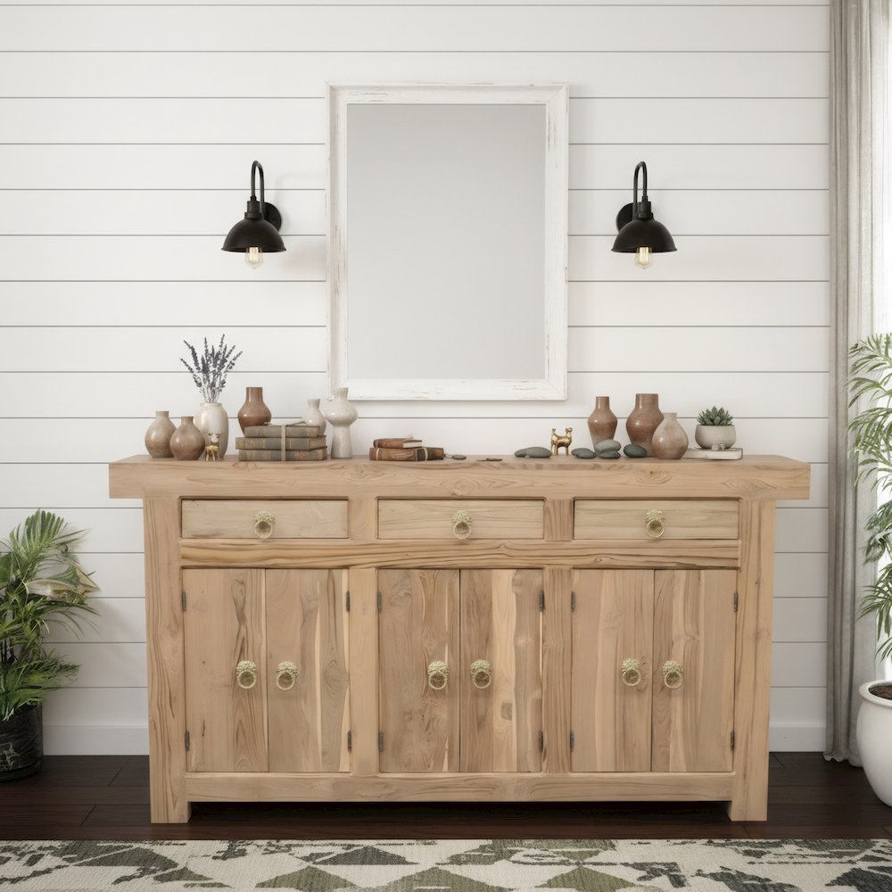 Grayson Solid Wood Sideboard Cabinet with 3 Drawers & 6 Doors, Natural Finish. Picture 2