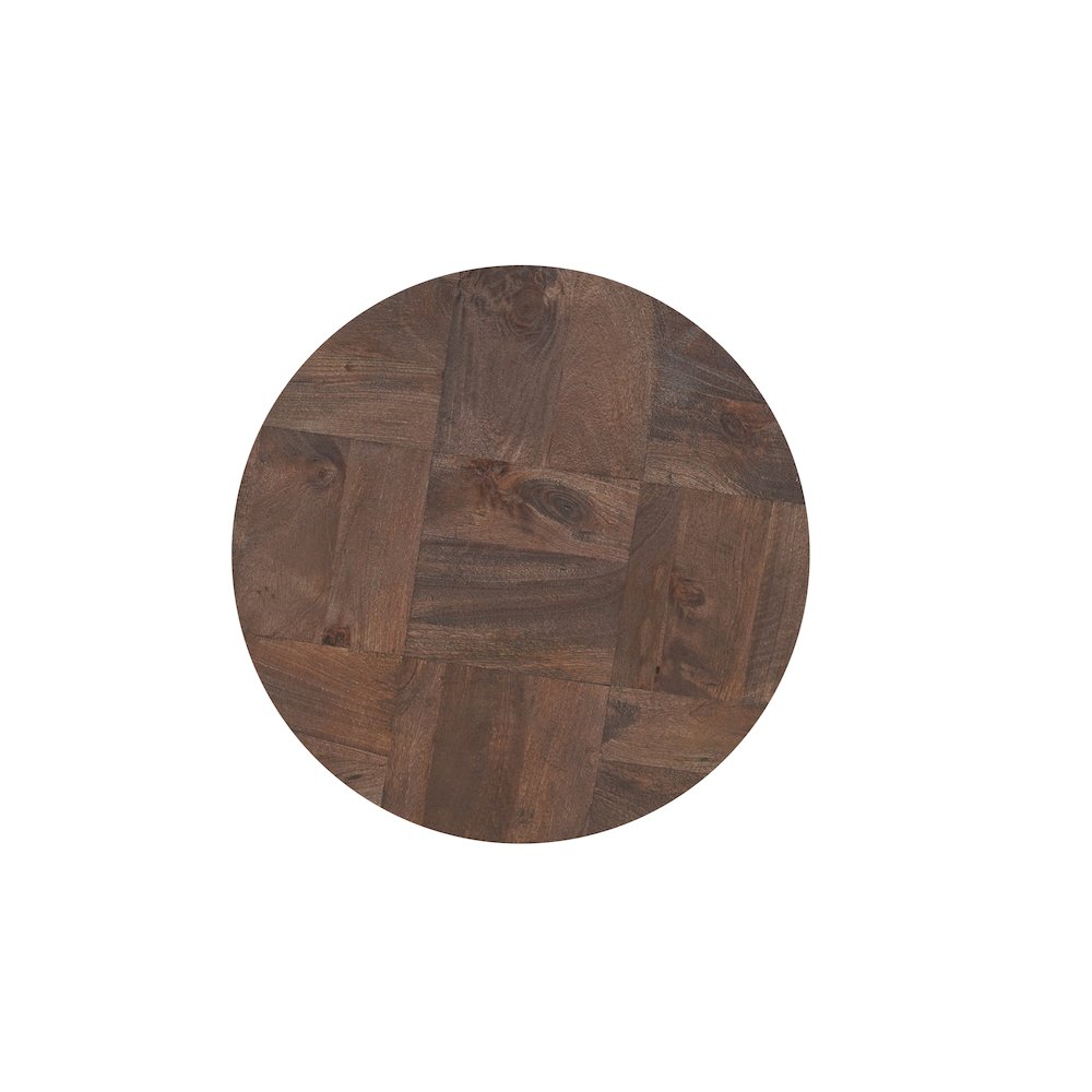Round Solid Mango Wood End Table with Dark Brown Finish and Textured Grain Top. Picture 4