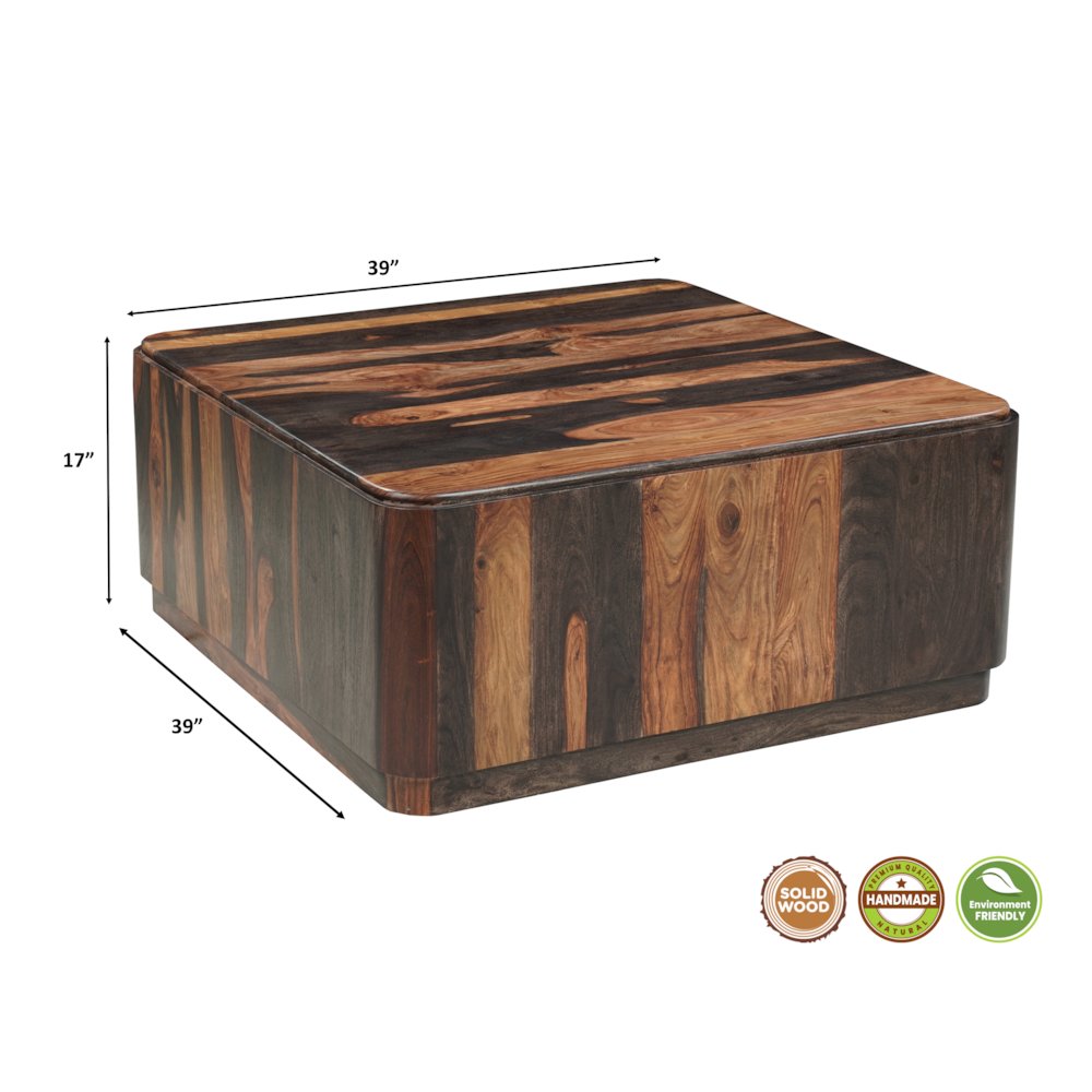 Marin Solid Wood Square Coffee Table with Low-Profile Base, Brown Finish. Picture 5
