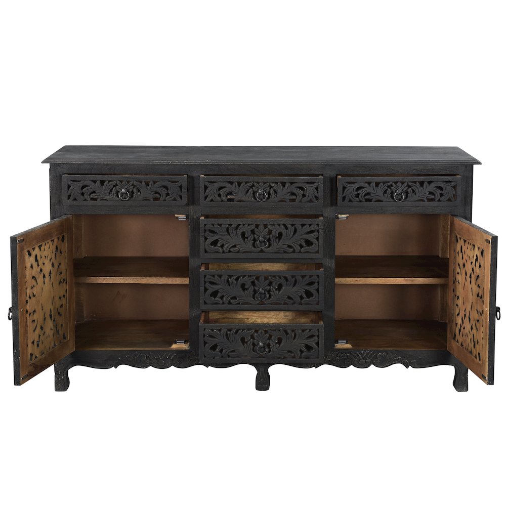 Elowen 6-drawer 2-door Floral Carved Solid Wood Sideboard. Picture 3