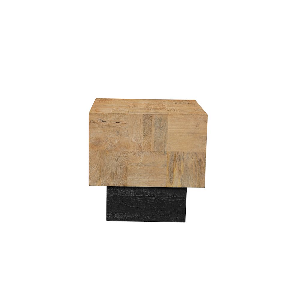 Reed Square Solid Mango Wood End Table with Brown Finish and Platform Base. Picture 3