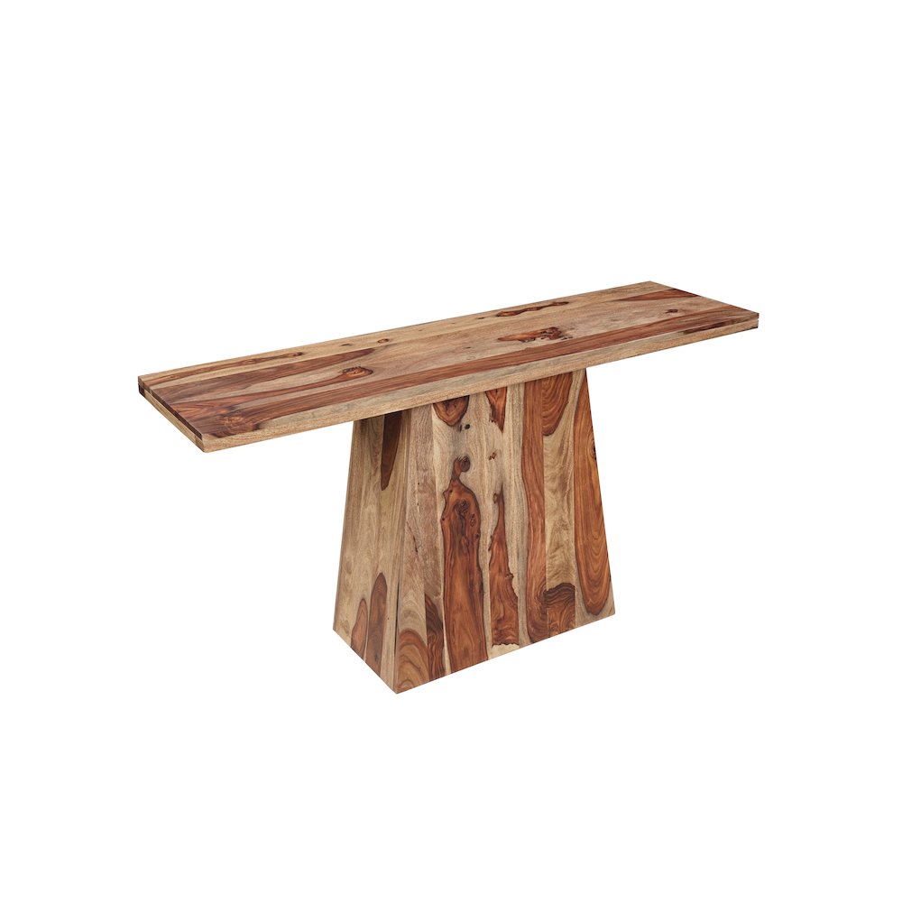 Marin Solid Wood Rectangular Console Table with Pedestal Base, Brown Finish. Picture 1