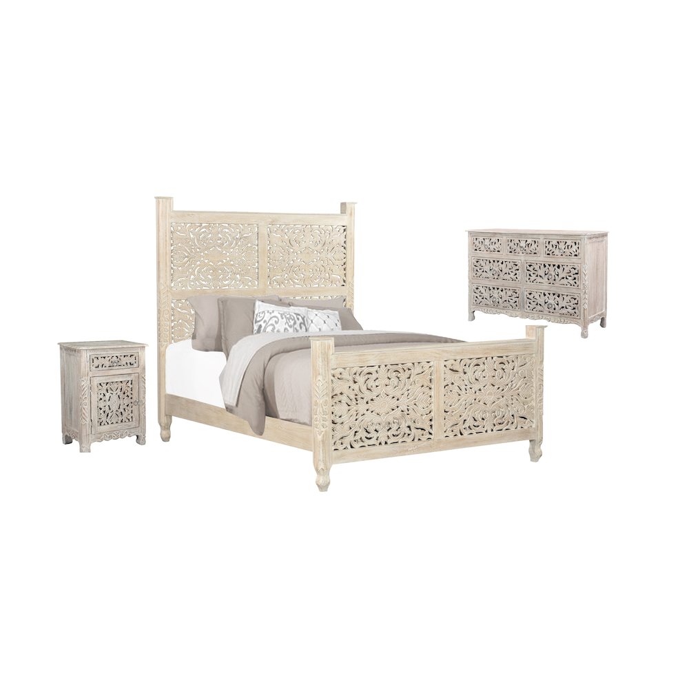 Elowen Floral Carved Solid Wood King Panel Bed. Picture 7