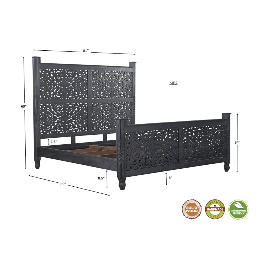 Elowen Floral Carved Solid Wood King Panel Bed. Picture 8