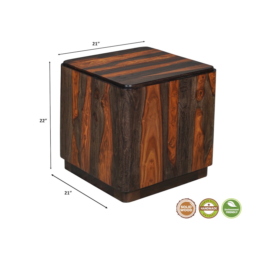 Marin Solid Wood Square End Table with Low-Profile Platform Base, Brown Finish. Picture 6