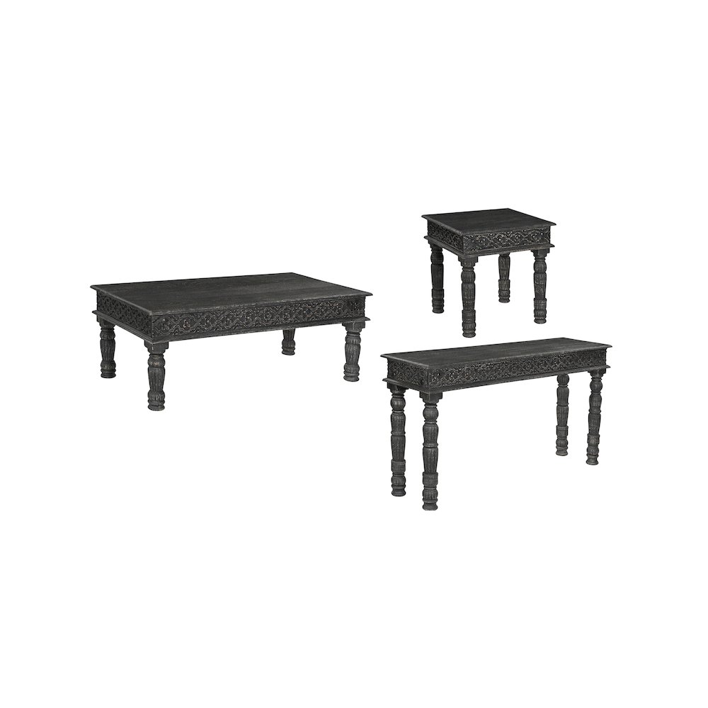 Eldris 3-piece Carved Solid Wood Living Room Table Set. Picture 1