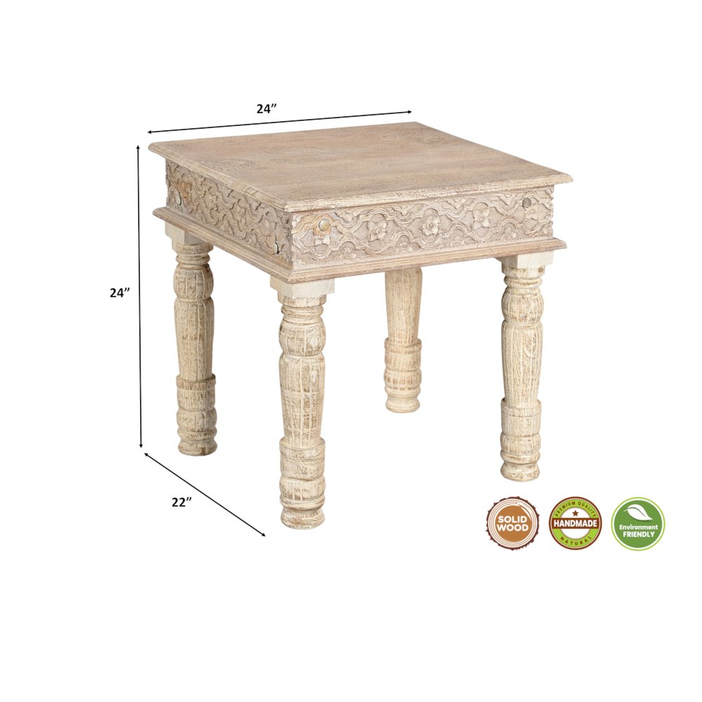 Eldris Carved Solid Wood End Table. Picture 4