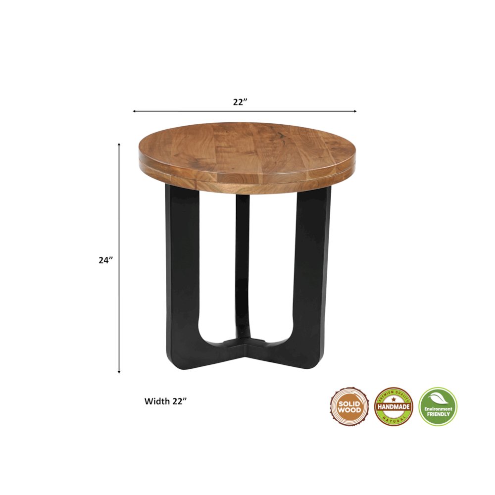 Renith Round Solid Wood End Table, Brown. Picture 6
