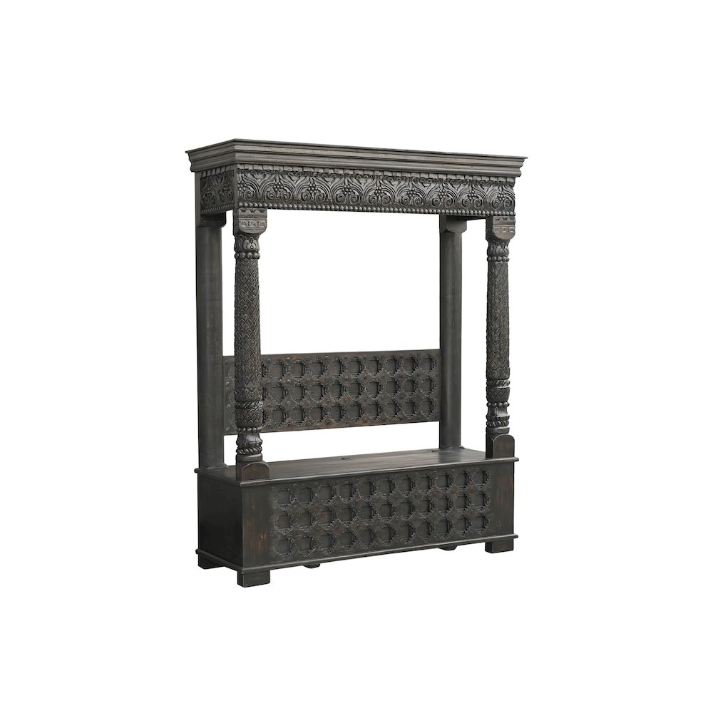 Grayson Carved Solid Wood Hall Tree Bench. Picture 1