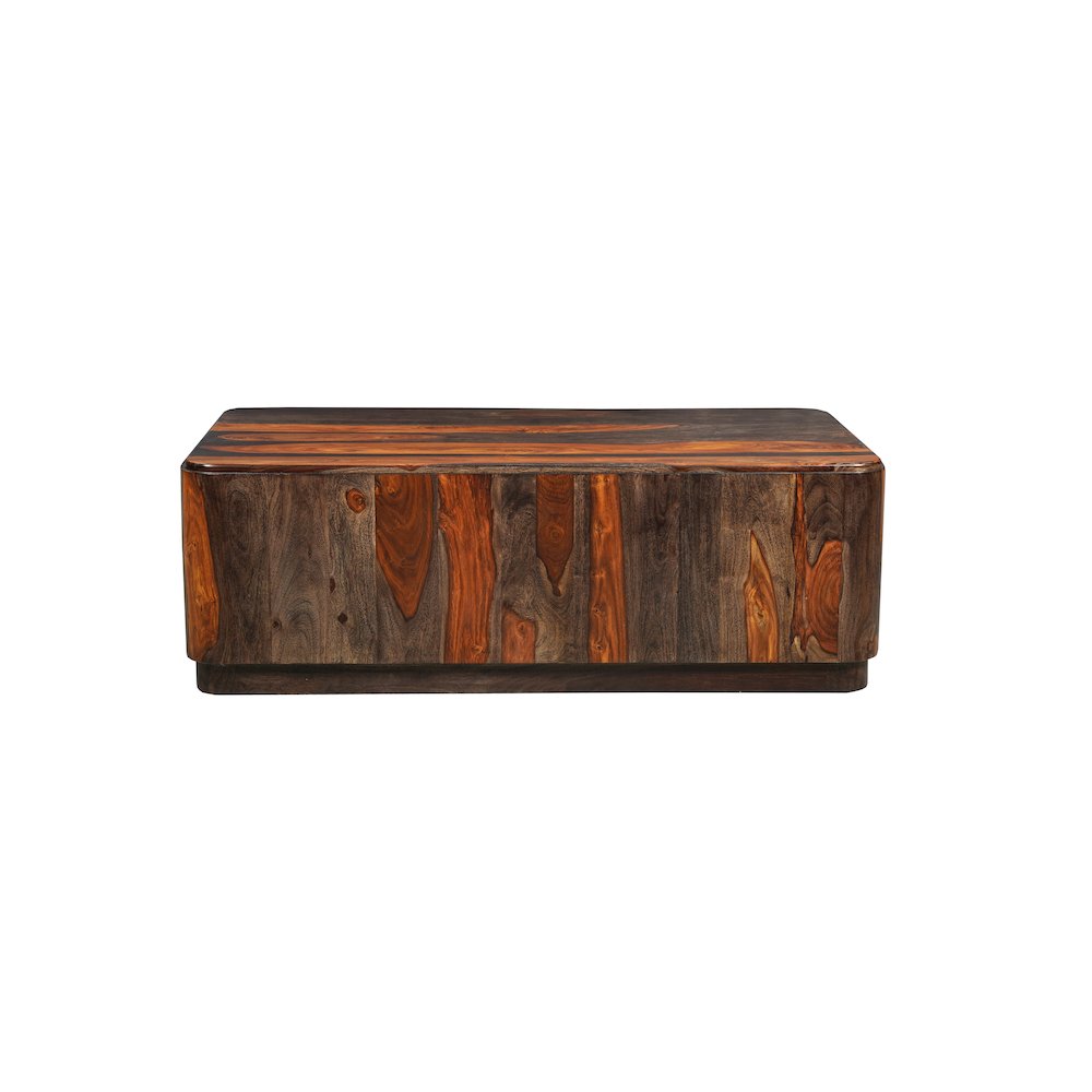 Marin Solid Wood Rectangular Coffee Table with Low Base, Brown Finish. Picture 2