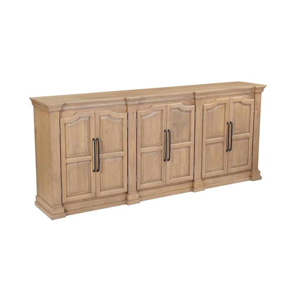 Solid Mango Wood Sideboard Cabinet with Arched Door Design Natural Brown Finish. Picture 1