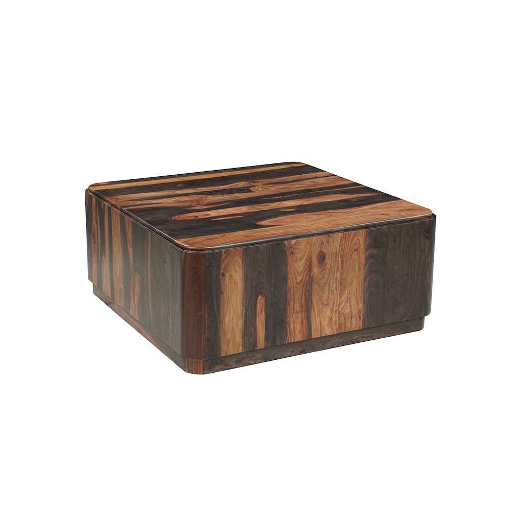 Marin Solid Wood Square Coffee Table with Low-Profile Base, Brown Finish. Picture 1