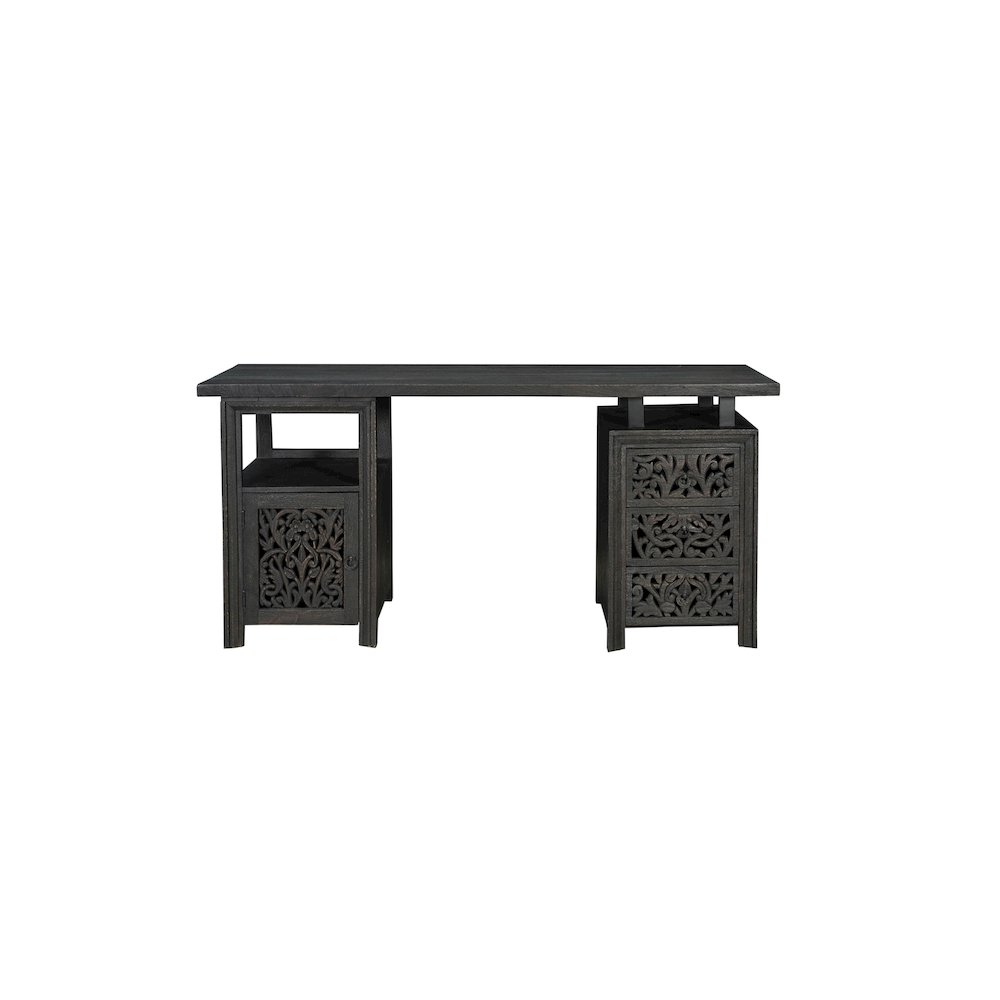 Calista 3-drawer 1-door Floral Carved Solid Wood Desk. Picture 3