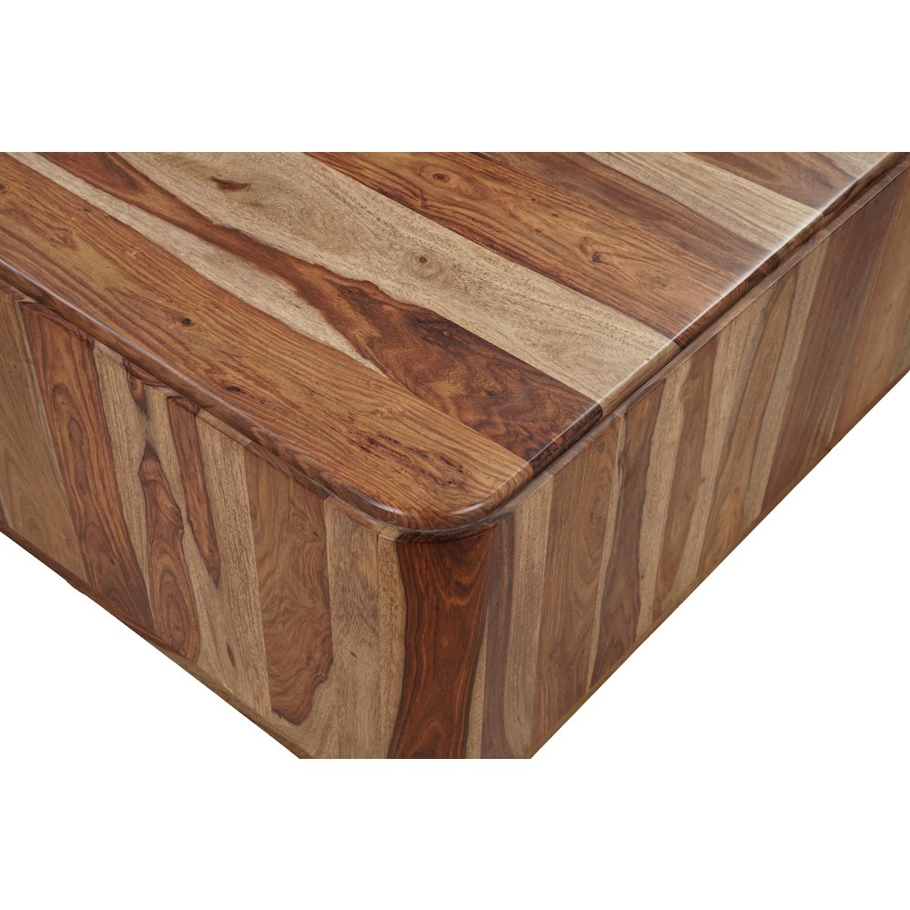 Marin Solid Wood Square Coffee Table with Low-Profile Base, Brown Finish. Picture 3
