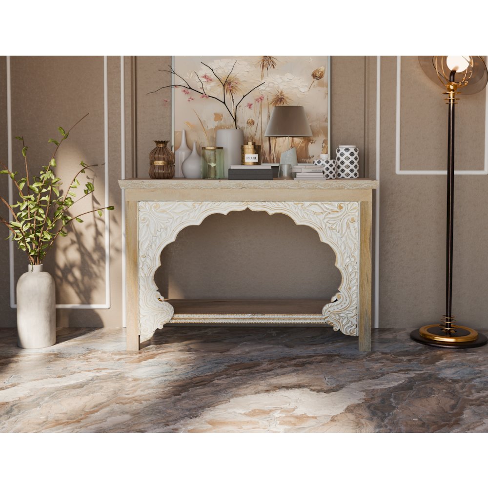 Grayson Carved Solid Wood Console Table. Picture 7