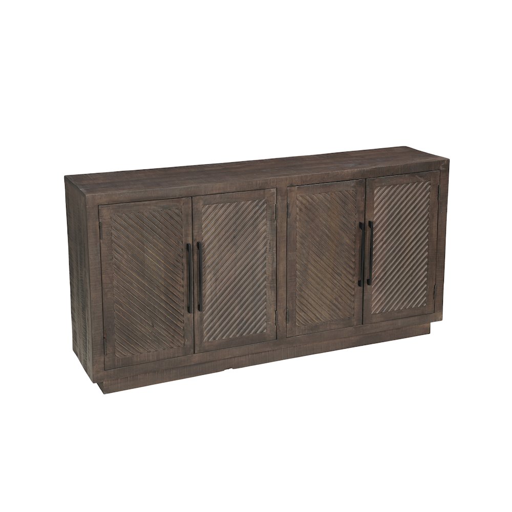 Lennox Solid Wood Sideboard with 4 Fluted Doors, Rustic Brown Finish. Picture 2