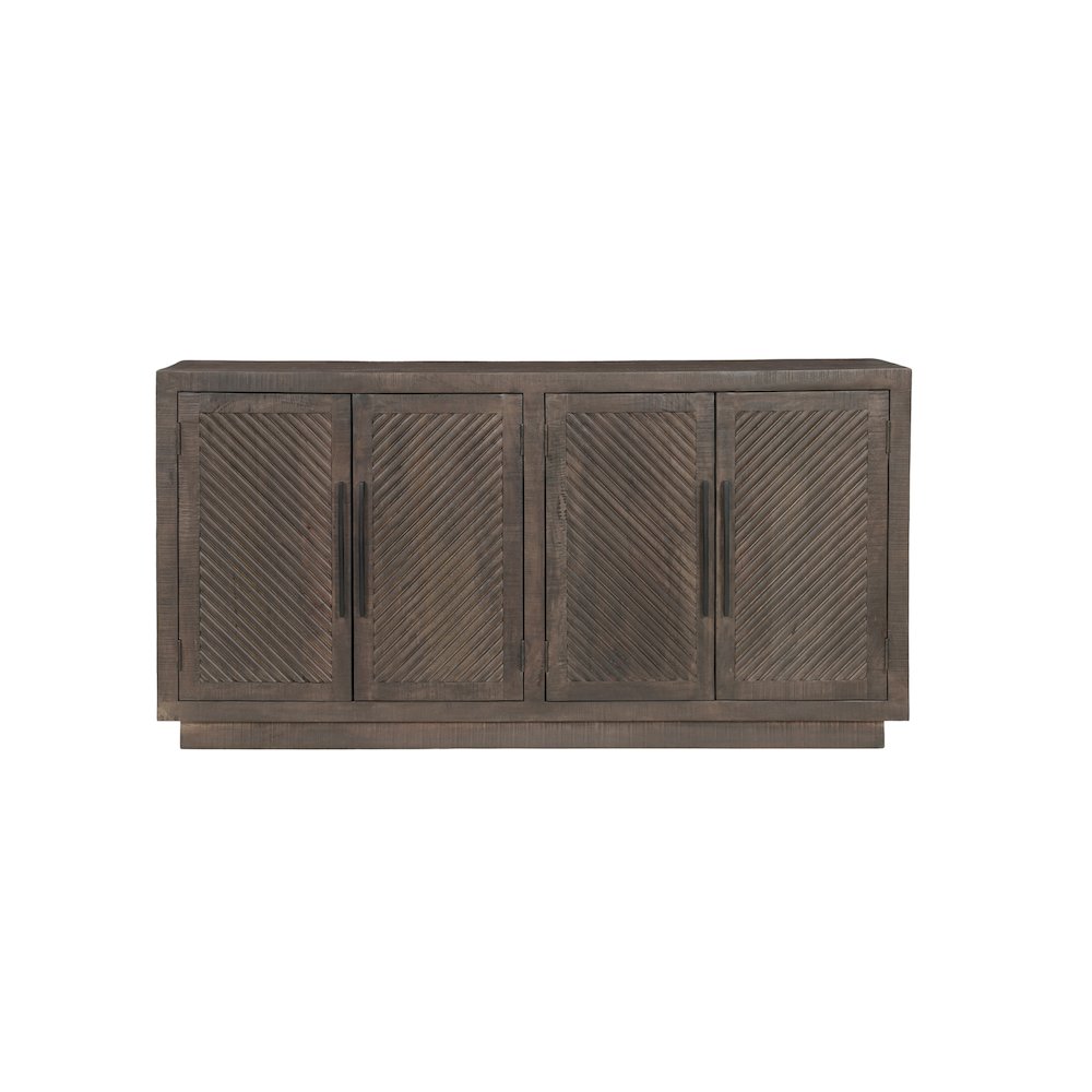 Lennox Solid Wood Sideboard with 4 Fluted Doors, Rustic Brown Finish. Picture 1