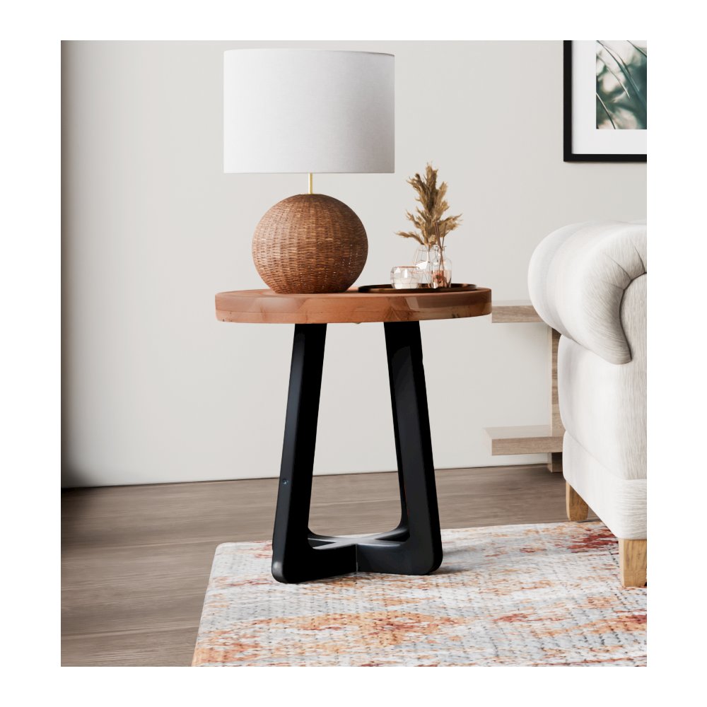 Renith Round Solid Wood End Table, Brown. Picture 7