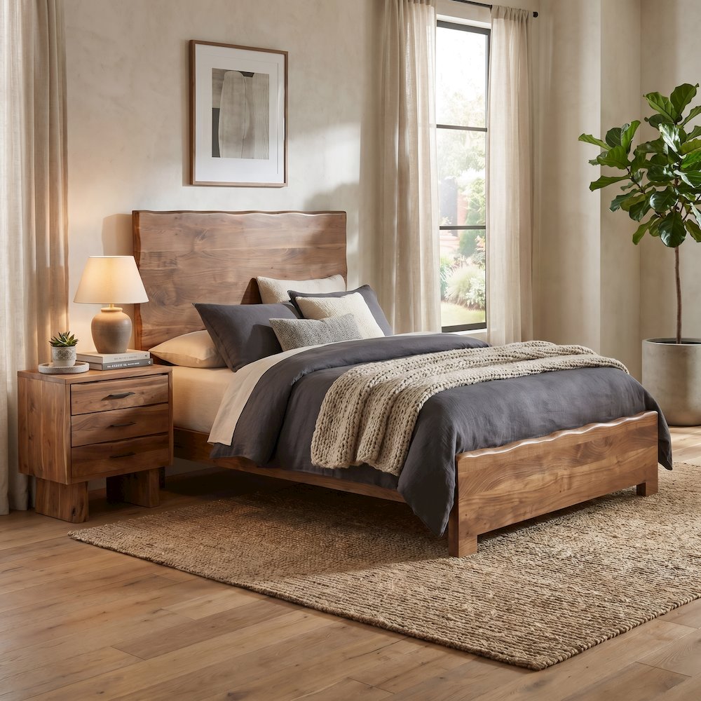 Linden Solid Wood Live Edge Panel Bed. Picture 1