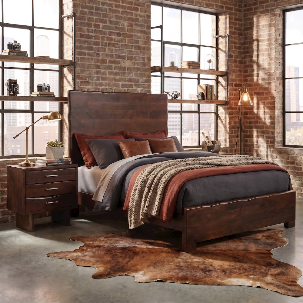 Linden Solid Wood Live Edge Panel Bed. Picture 1