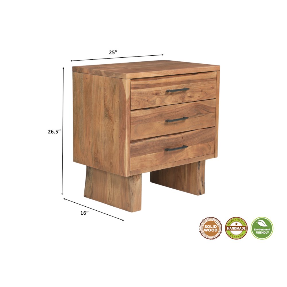 Linden Live Edge Solid Wood 3-drawer Nightstand. Picture 11