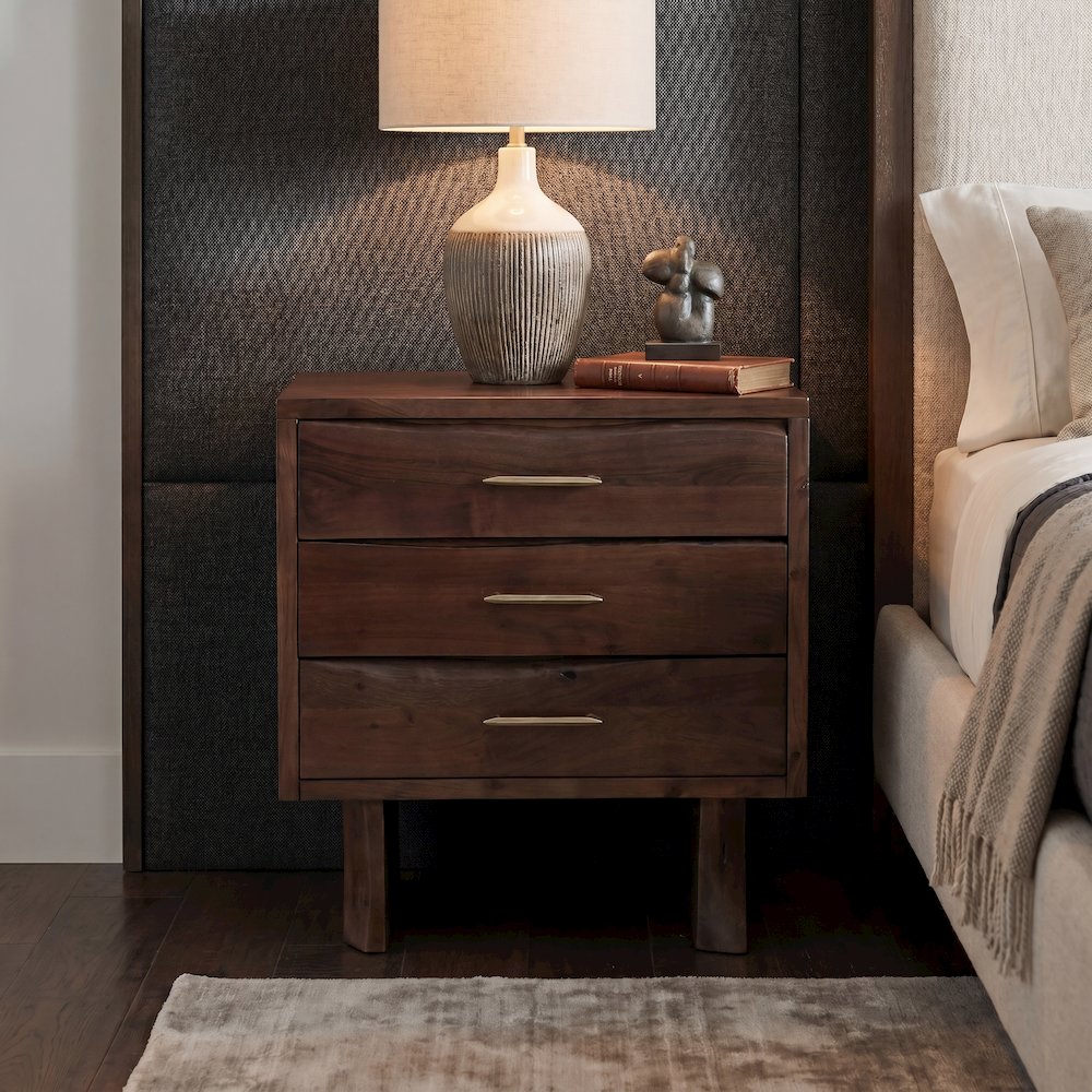 Linden Live Edge Solid Wood 3-drawer Nightstand. Picture 2