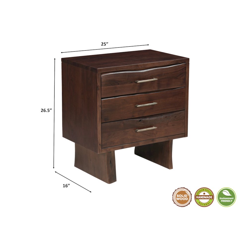Linden Live Edge Solid Wood 3-drawer Nightstand. Picture 10