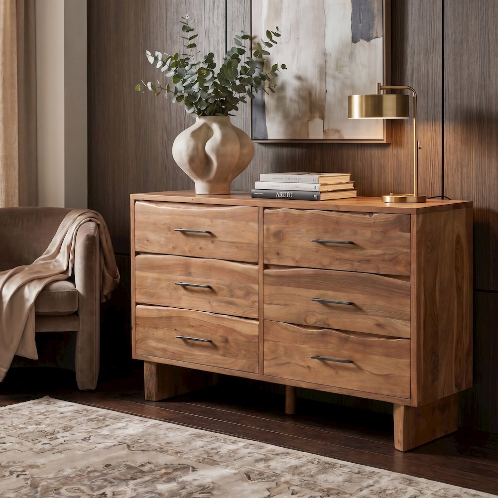 Linden Live Edge Solid Wood 6-drawer Dresser. Picture 1