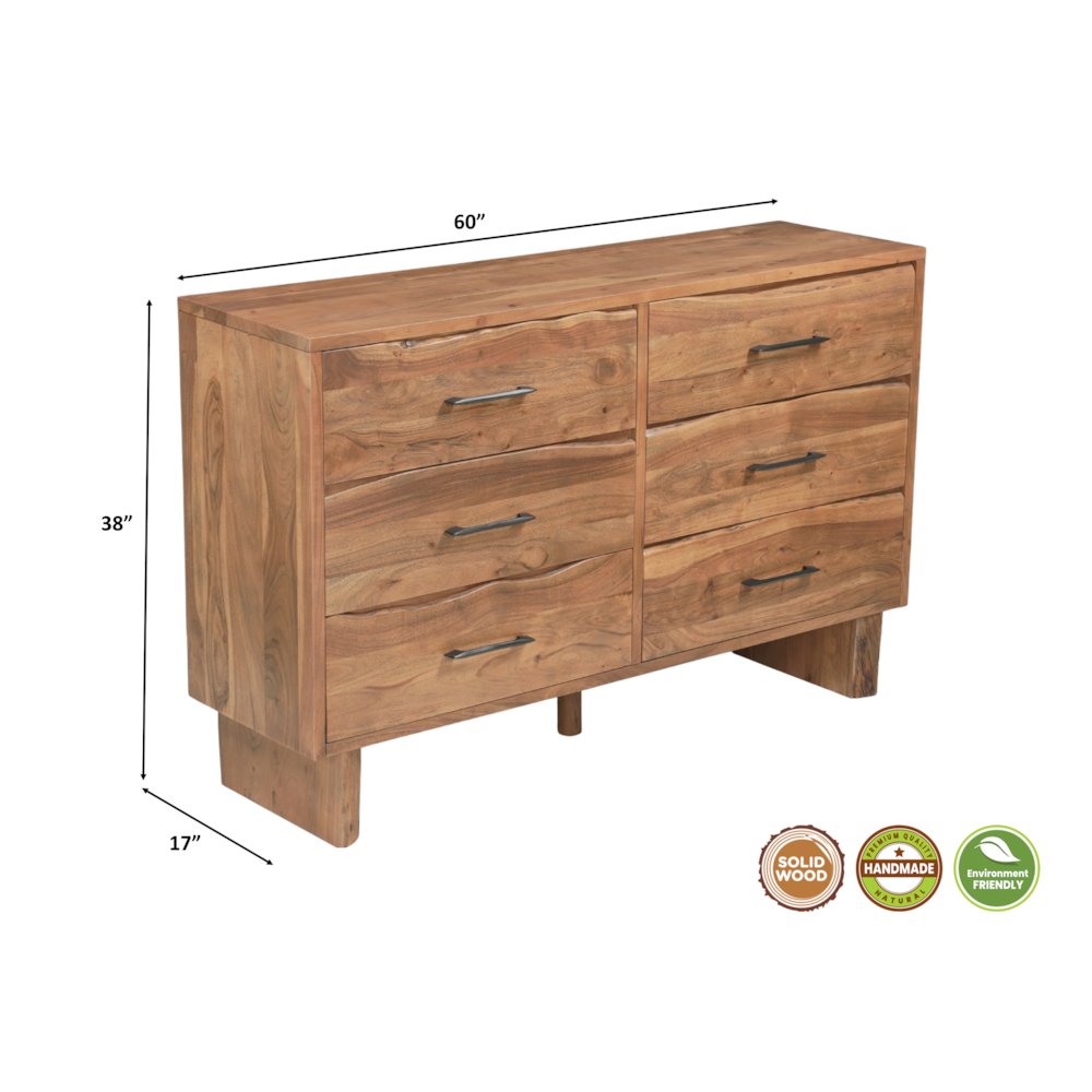 Linden Live Edge Solid Wood 6-drawer Dresser. Picture 12