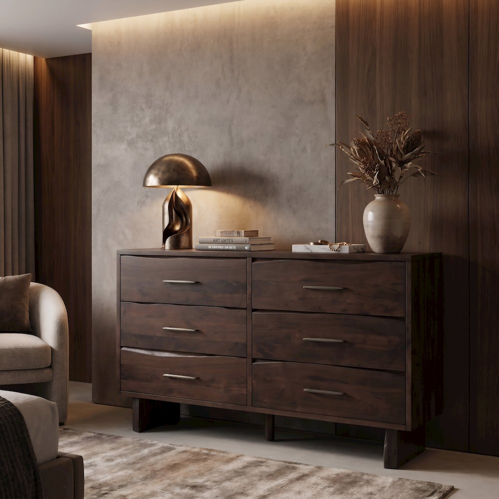 Linden Live Edge Solid Wood 6-drawer Dresser. Picture 1