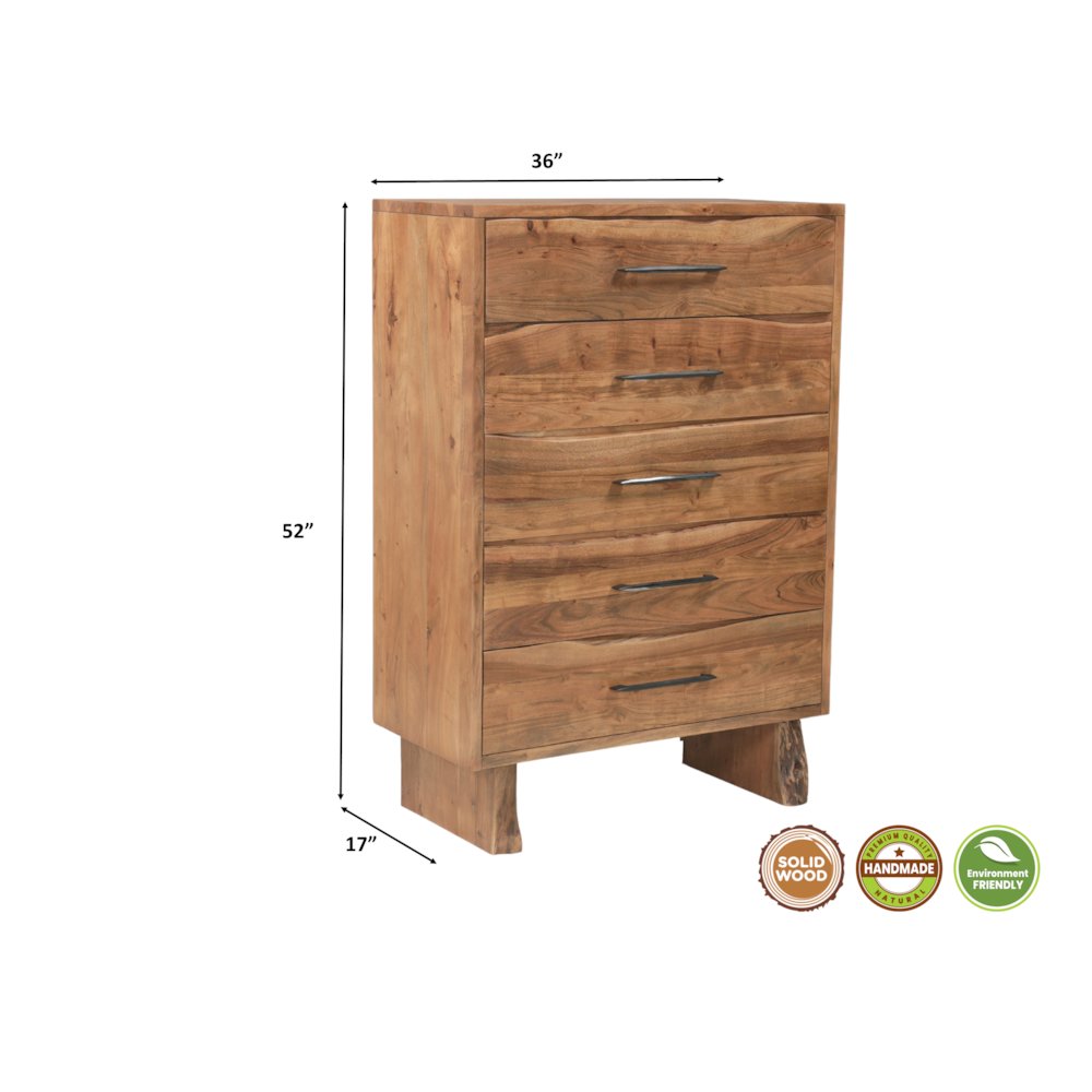 Linden Live Edge Solid Wood 5-drawer Chest. Picture 12
