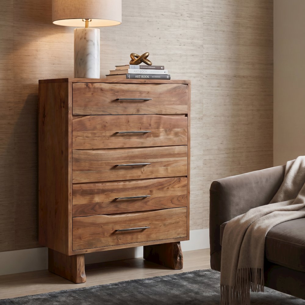 Linden Live Edge Solid Wood 5-drawer Chest. Picture 2