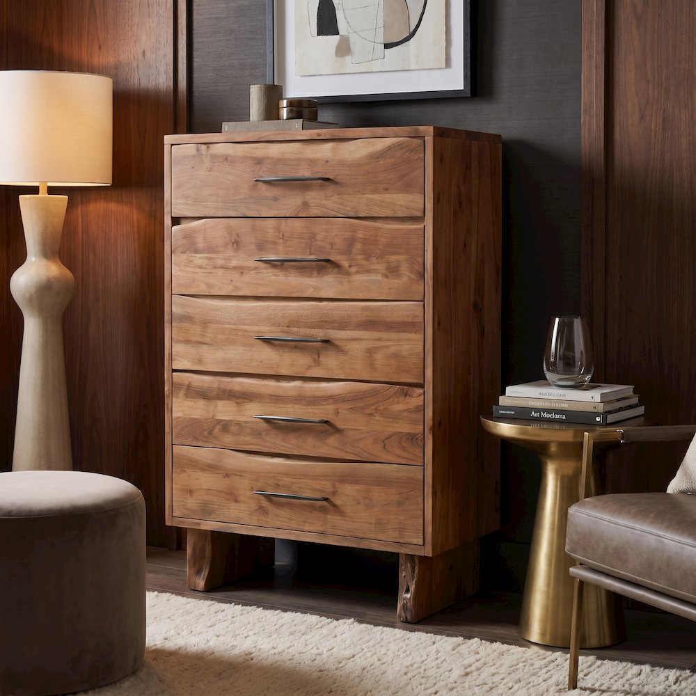 Linden Live Edge Solid Wood 5-drawer Chest. Picture 1