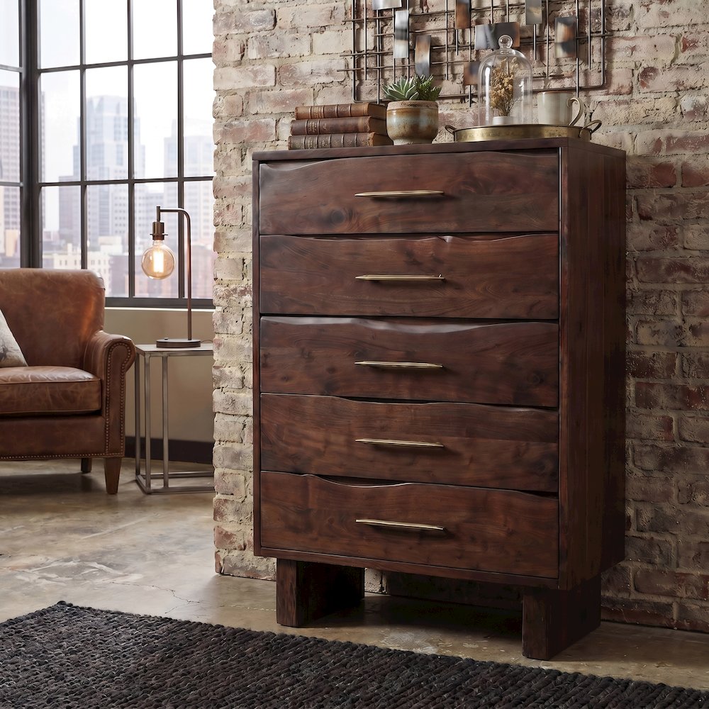 Linden Live Edge Solid Wood 5-drawer Chest. Picture 2